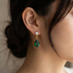 Emerald Teardrop Crystal Gold Drop Earrings