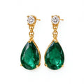 Emerald Teardrop Crystal Gold Drop Earrings