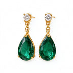 Emerald Teardrop Crystal Gold Drop Earrings