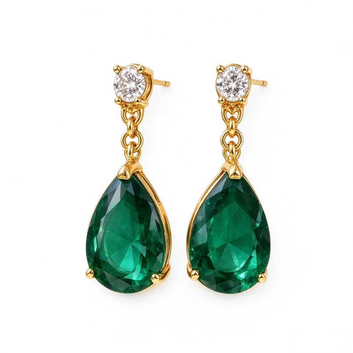 Emerald Teardrop Crystal Gold Drop Earrings