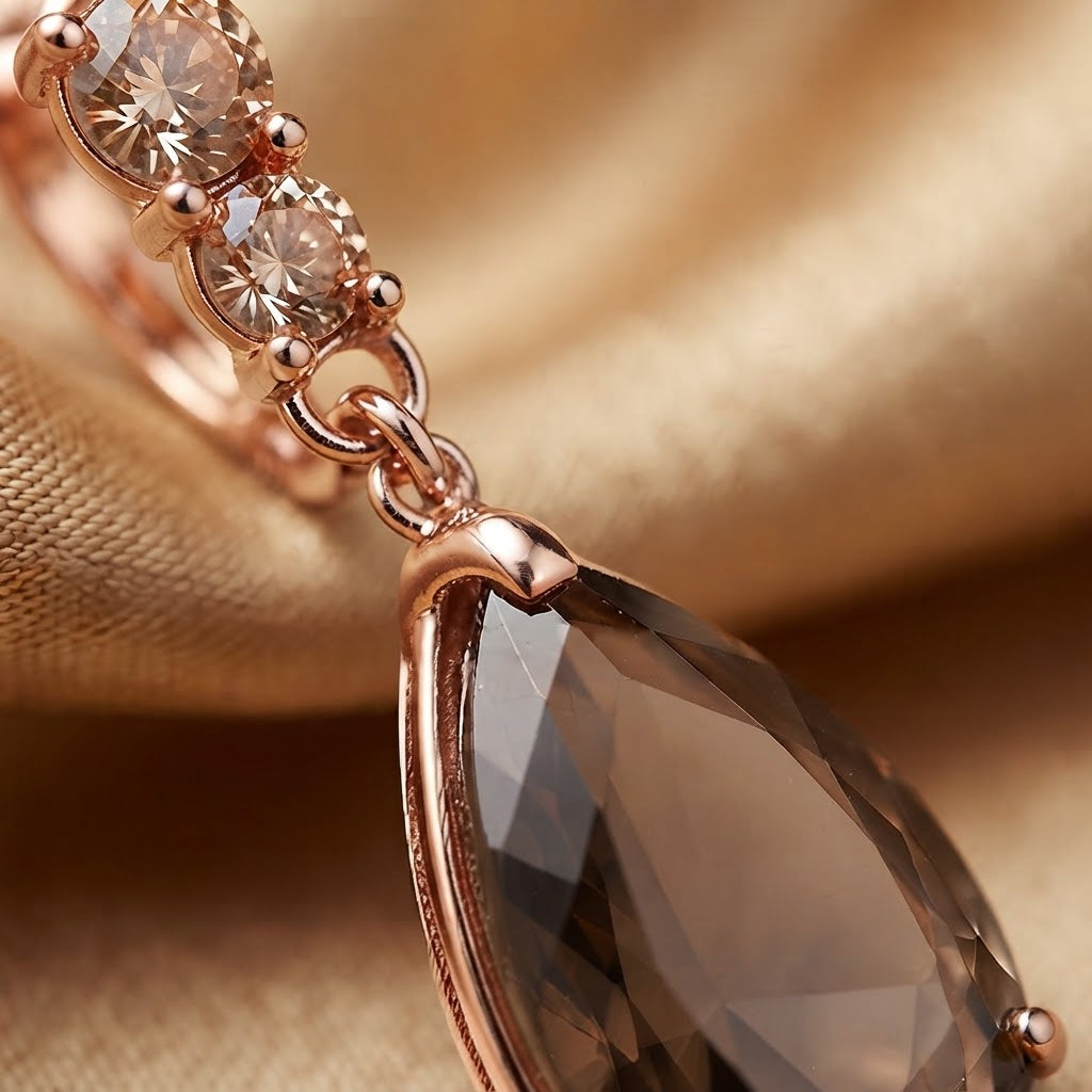 Champagne Teardrop Crystal Rose Gold Drop Earrings
