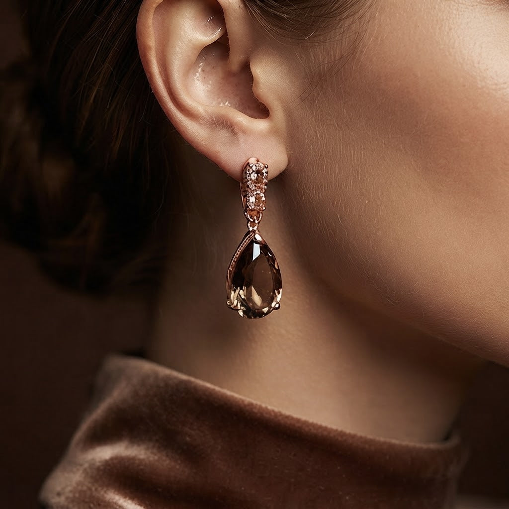 Champagne Teardrop Crystal Rose Gold Drop Earrings