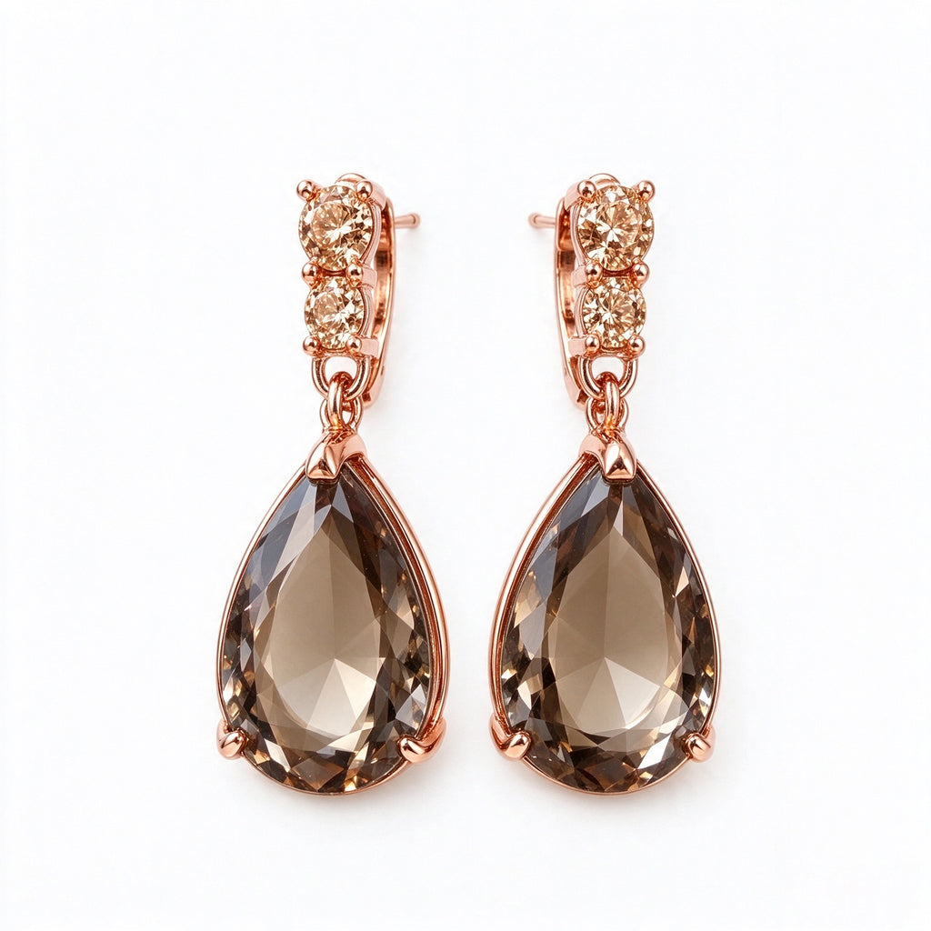 Champagne Teardrop Crystal Rose Gold Drop Earrings