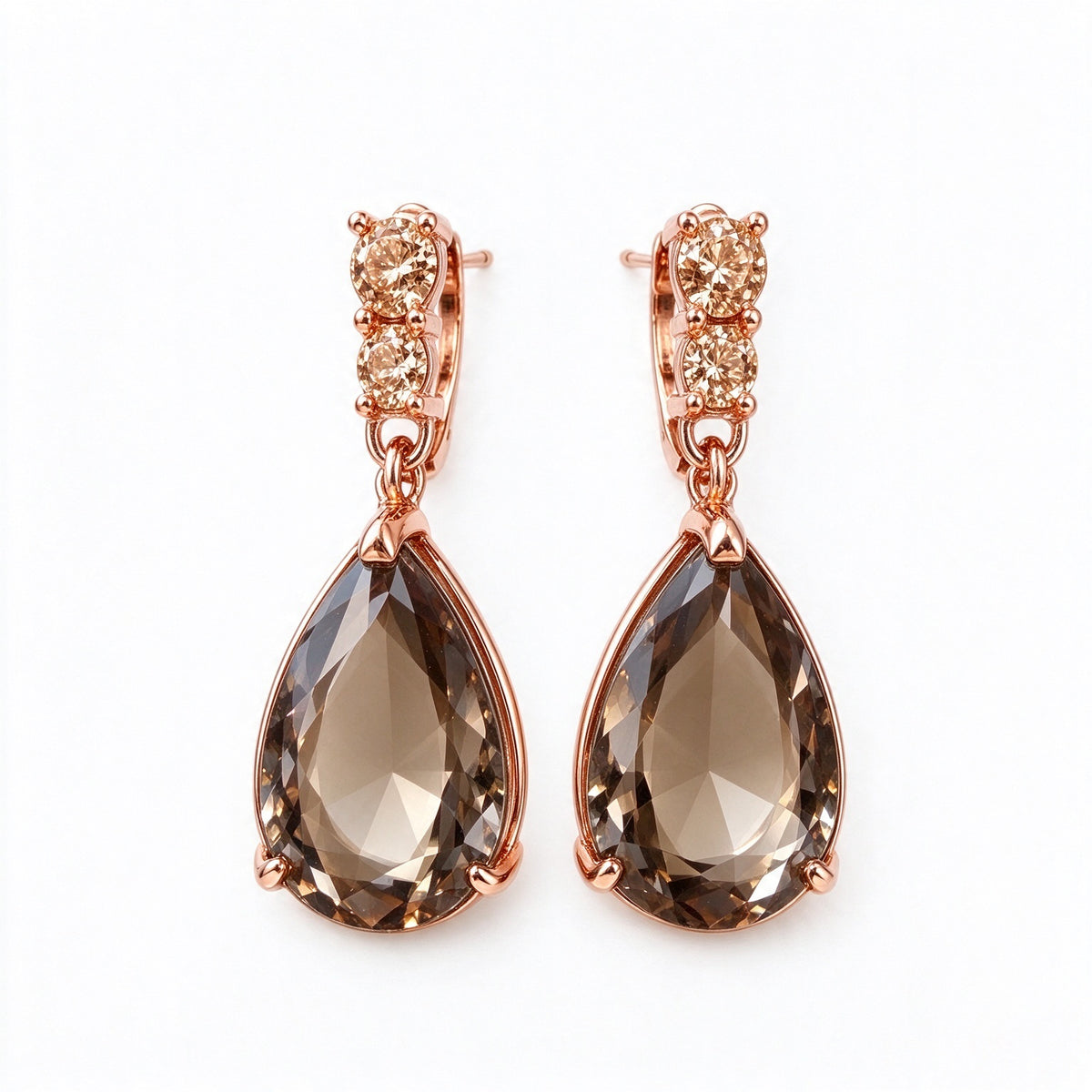 Champagne Teardrop Crystal Rose Gold Drop Earrings