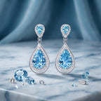 Aqua Teardrop Halo Crystal Drop Earrings