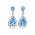 Aqua Teardrop Halo Crystal Drop Earrings