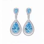 Aqua Teardrop Halo Crystal Drop Earrings