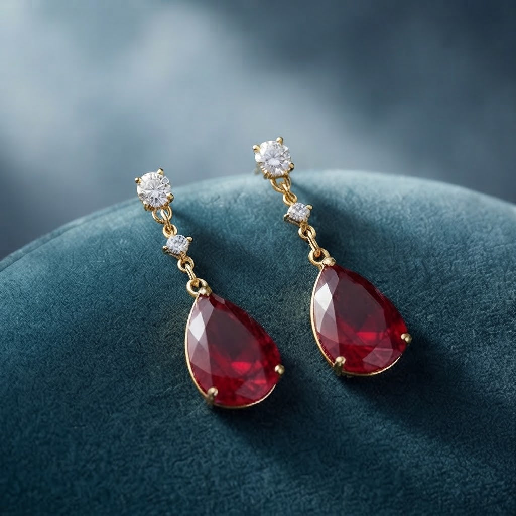 Ruby Teardrop Crystal Drop Earrings
