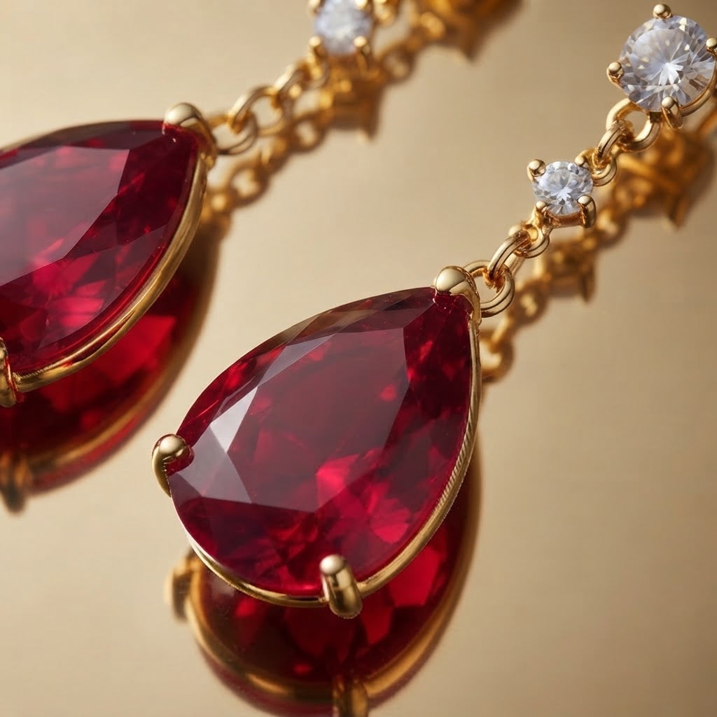 Ruby Teardrop Crystal Drop Earrings
