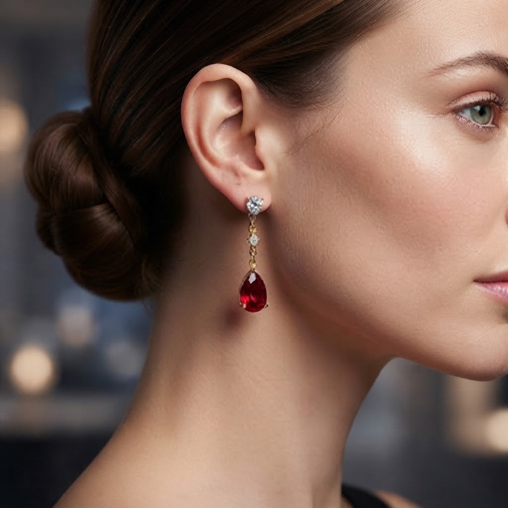 Ruby Teardrop Crystal Drop Earrings