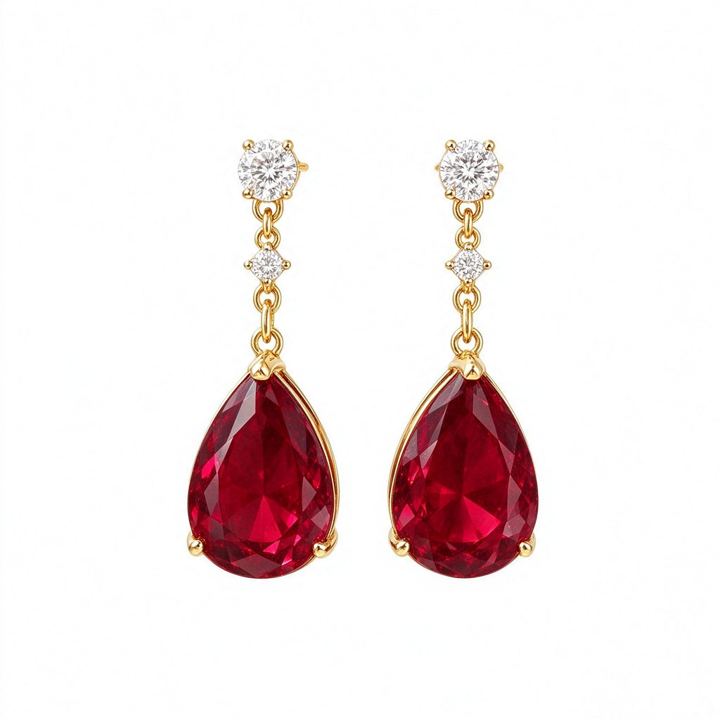 Ruby Teardrop Crystal Drop Earrings