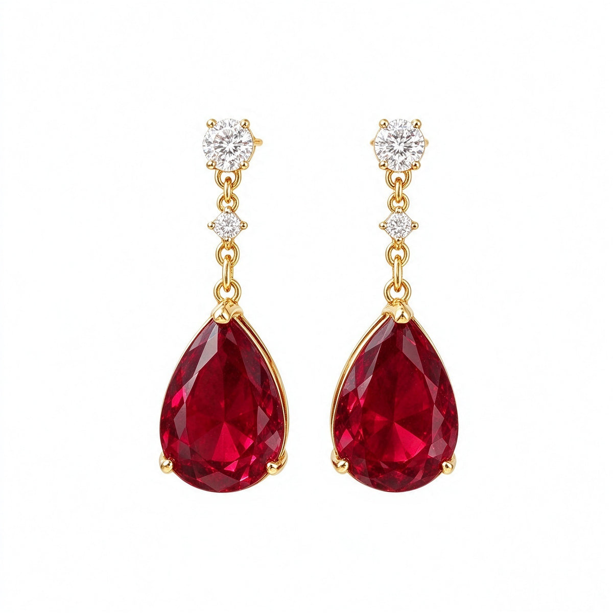 Ruby Teardrop Crystal Drop Earrings