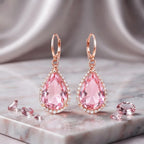 Pink Teardrop Halo Crystal Drop Earrings