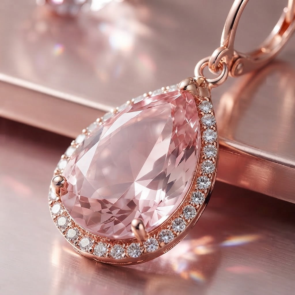 Pink Teardrop Halo Crystal Drop Earrings