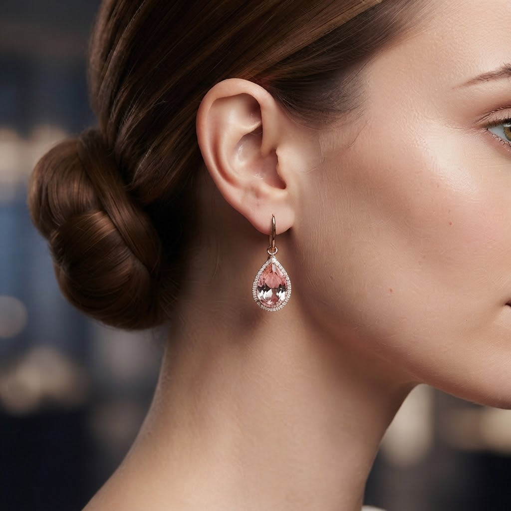 Pink Teardrop Halo Crystal Drop Earrings