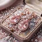 Pink Teardrop Halo Crystal Drop Earrings