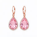 Pink Teardrop Halo Crystal Drop Earrings