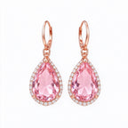 Pink Teardrop Halo Crystal Drop Earrings