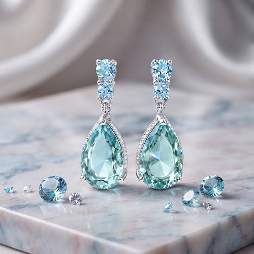 Aqua Serenity Teardrop Crystal Drop Earrings