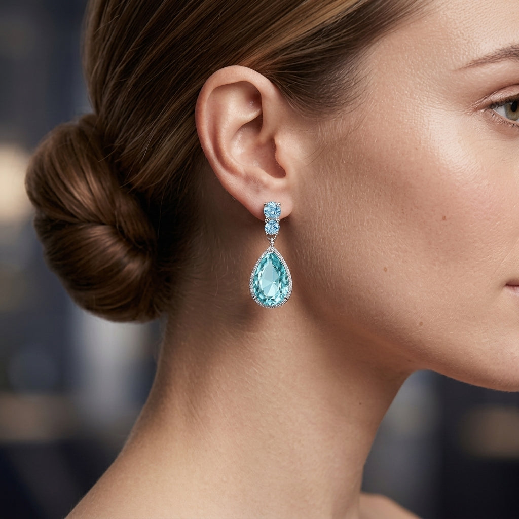 Aqua Serenity Teardrop Crystal Drop Earrings