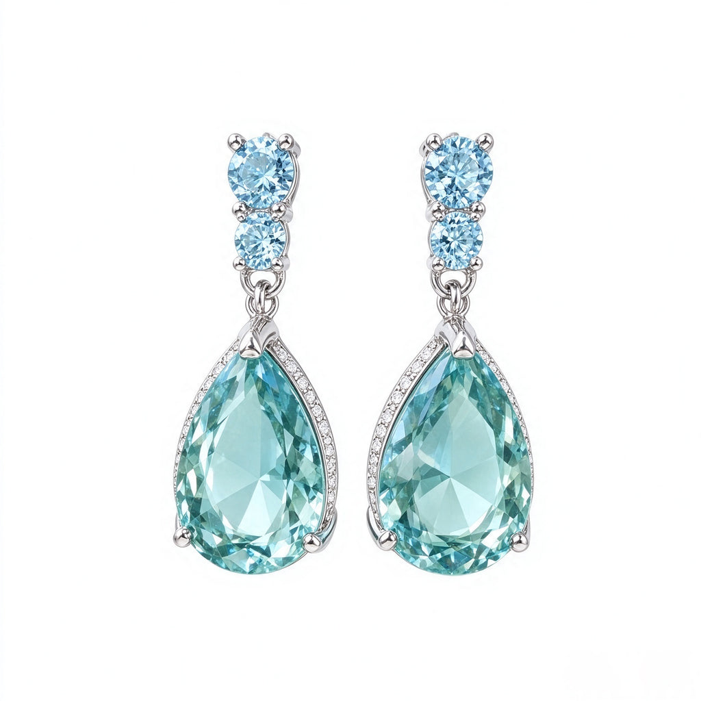 Aqua Serenity Teardrop Crystal Drop Earrings