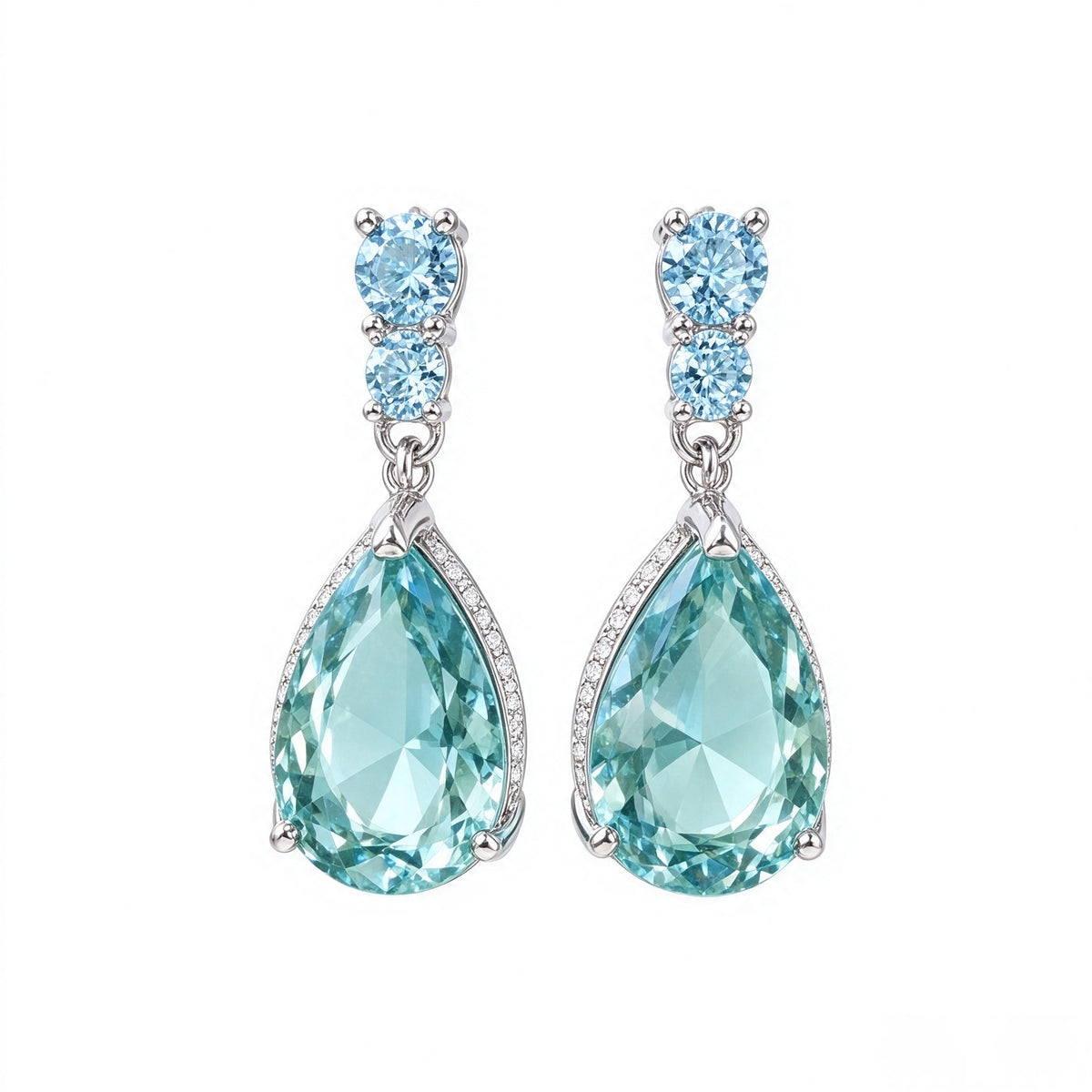 Aqua Serenity Teardrop Crystal Drop Earrings