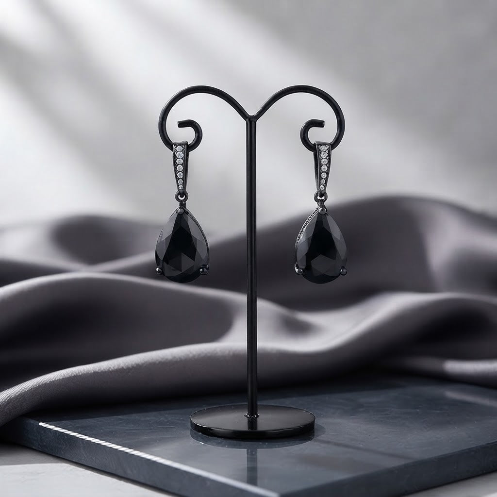 Midnight Noir Black Crystal Teardrop Earrings