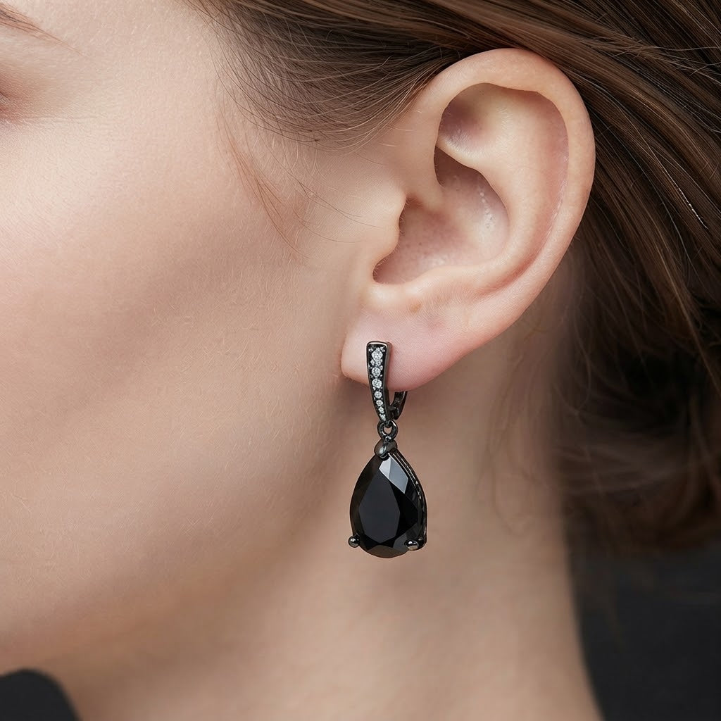 Midnight Noir Black Crystal Teardrop Earrings