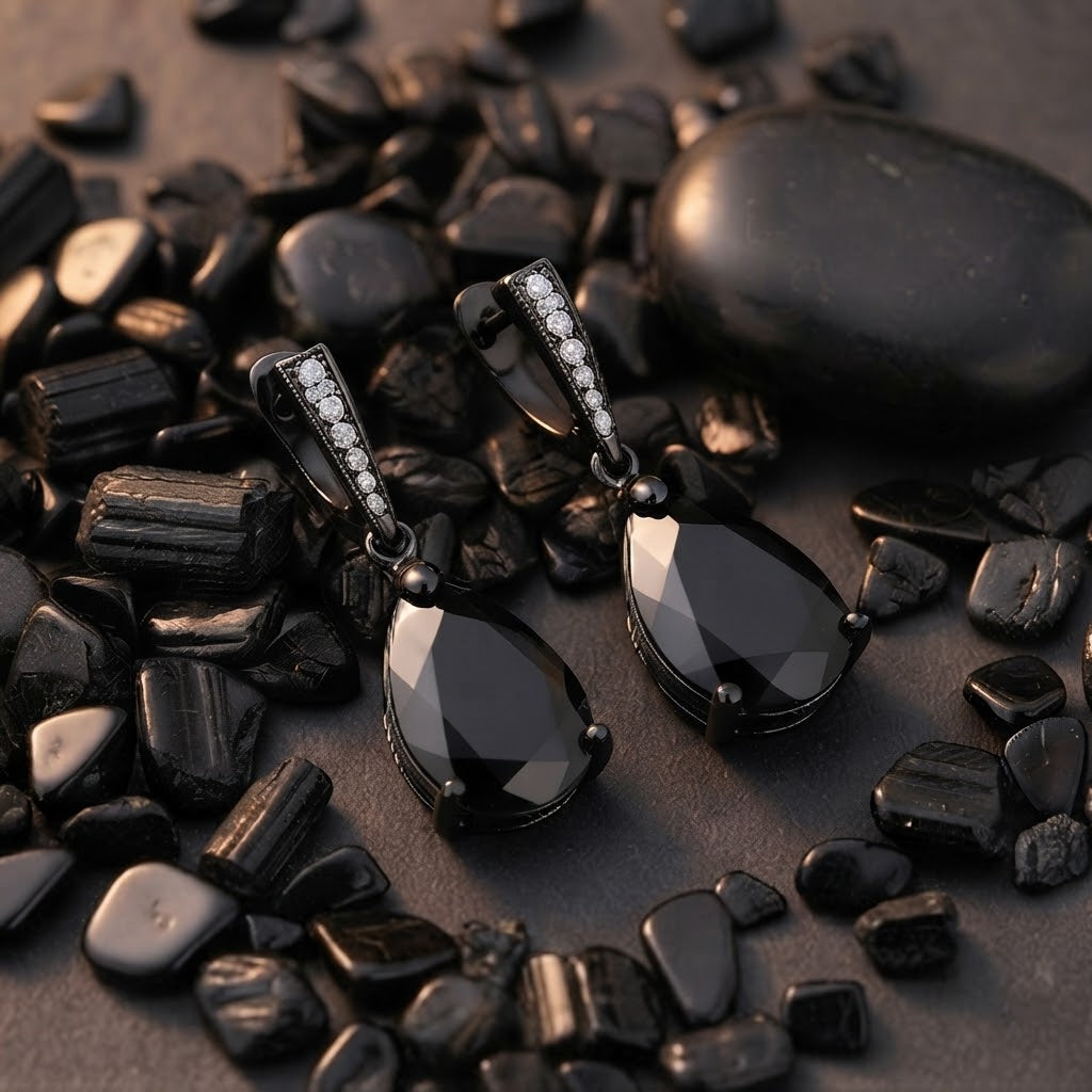 Midnight Noir Black Crystal Teardrop Earrings
