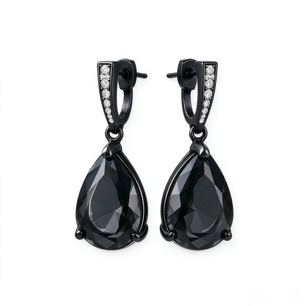 Midnight Noir Black Crystal Teardrop Earrings