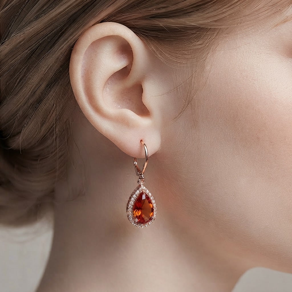 Aurora Fire Teardrop Crystal Rose Gold Earrings