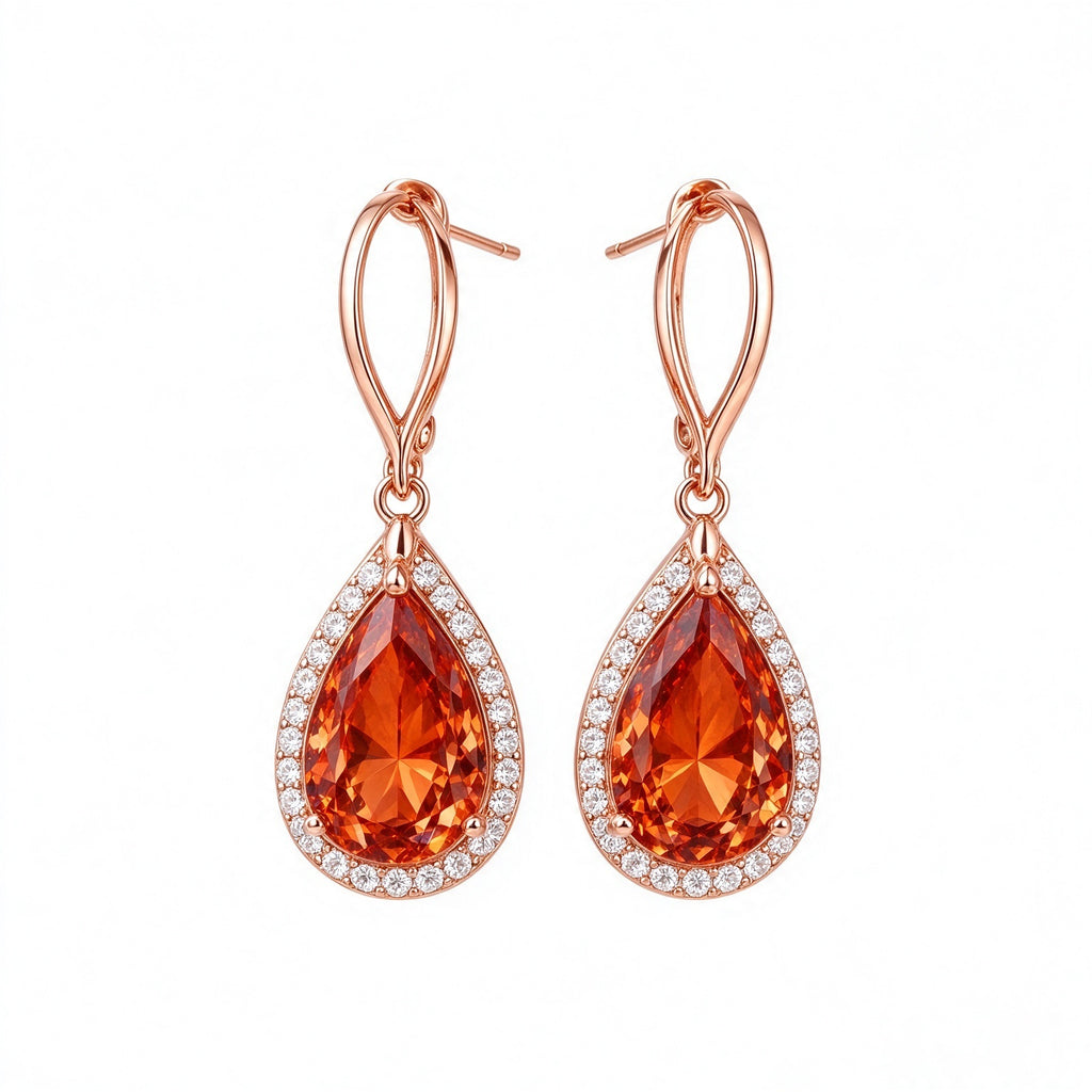 Aurora Fire Teardrop Crystal Rose Gold Earrings