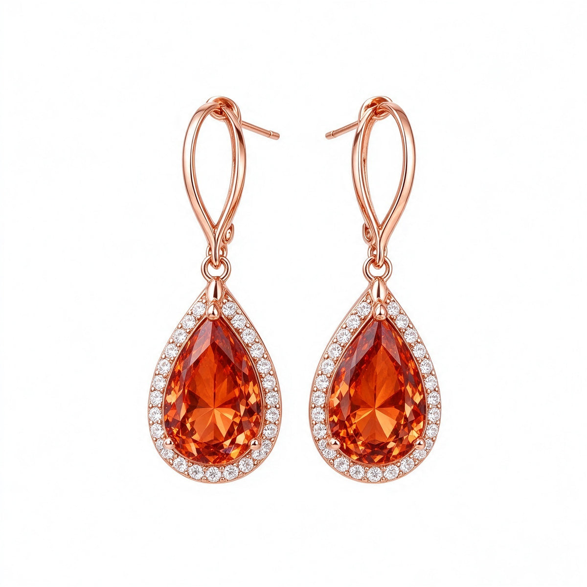 Aurora Fire Teardrop Crystal Rose Gold Earrings
