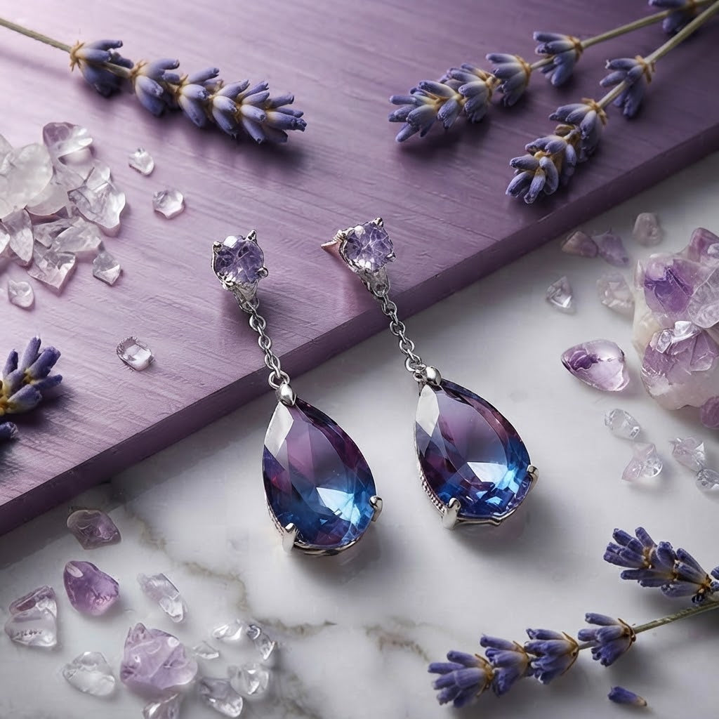 Mystic Aurora Purple Teardrop Crystal Earrings