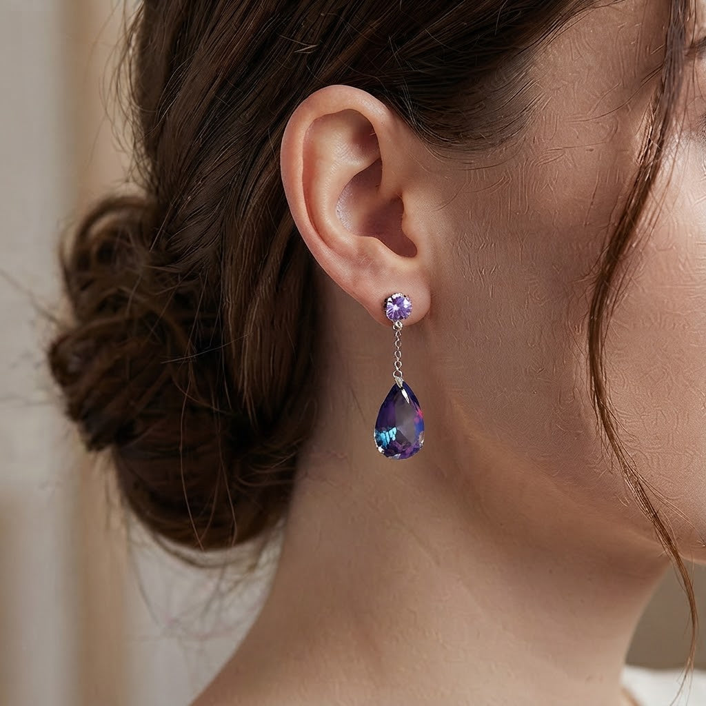 Mystic Aurora Purple Teardrop Crystal Earrings