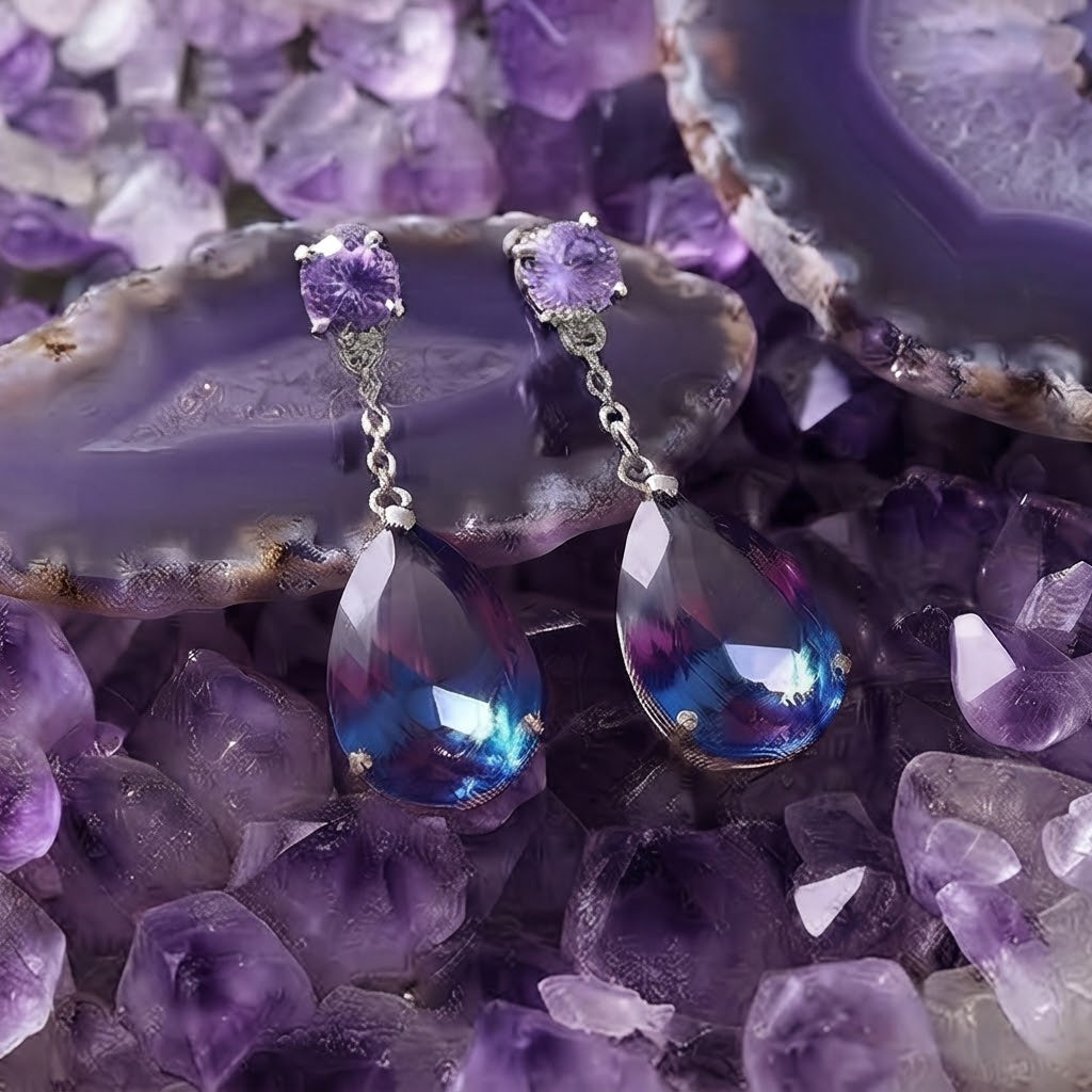 Mystic Aurora Purple Teardrop Crystal Earrings