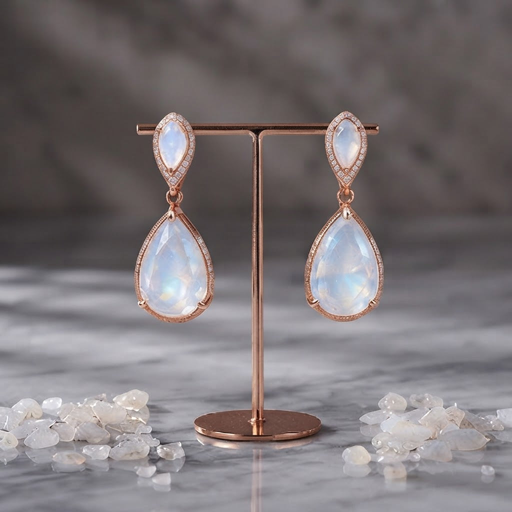 Moonlight Opal Rose Gold Teardrop Earrings