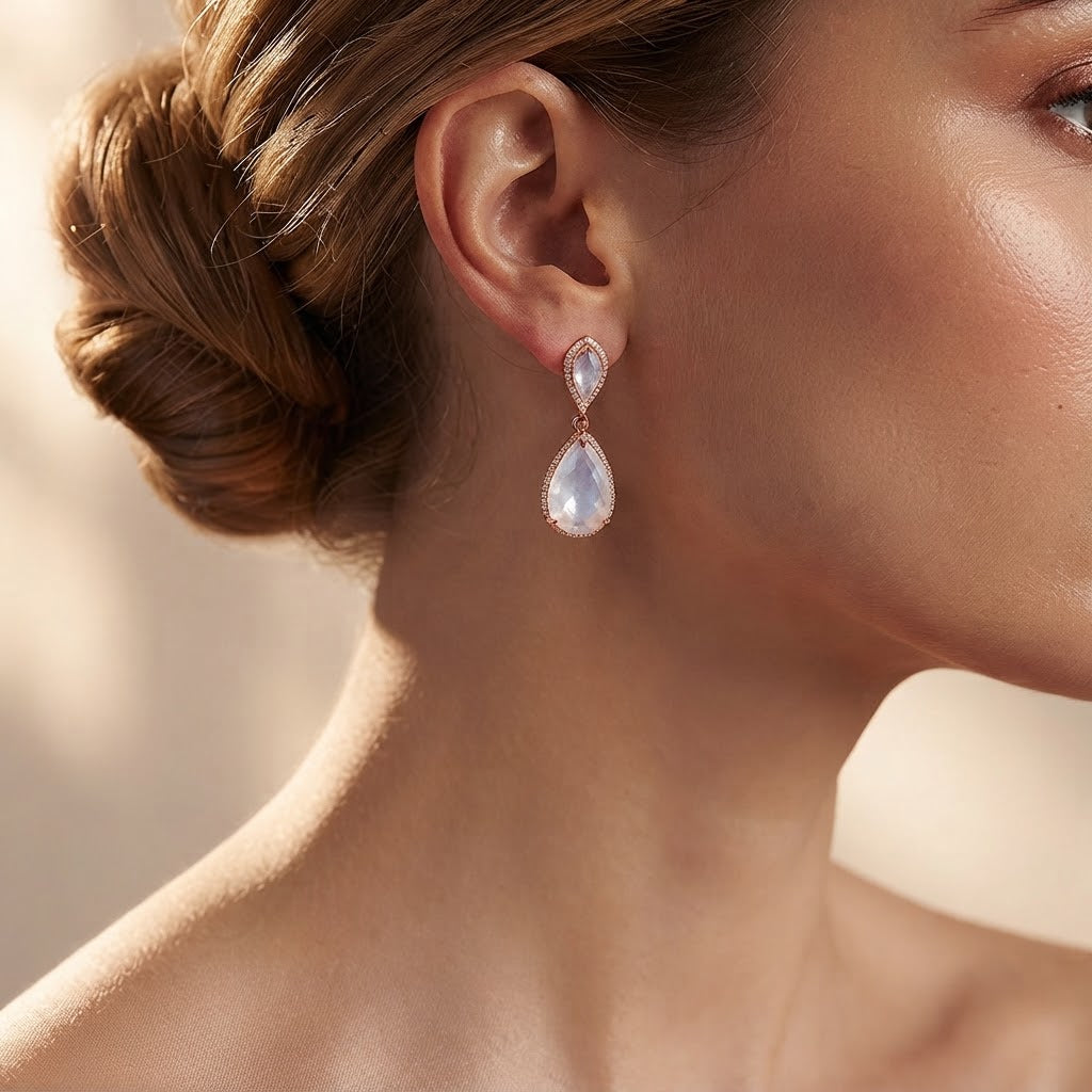 Moonlight Opal Rose Gold Teardrop Earrings