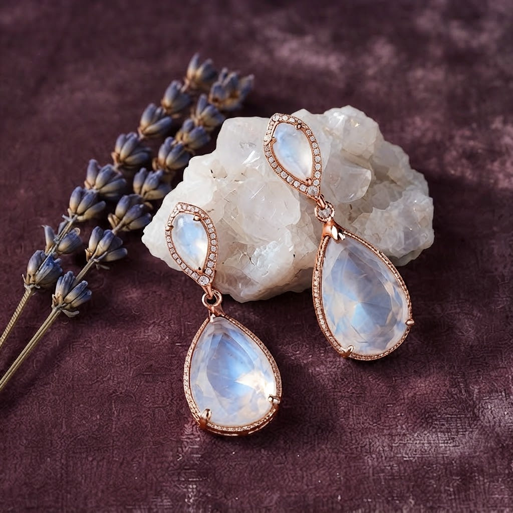 Moonlight Opal Rose Gold Teardrop Earrings