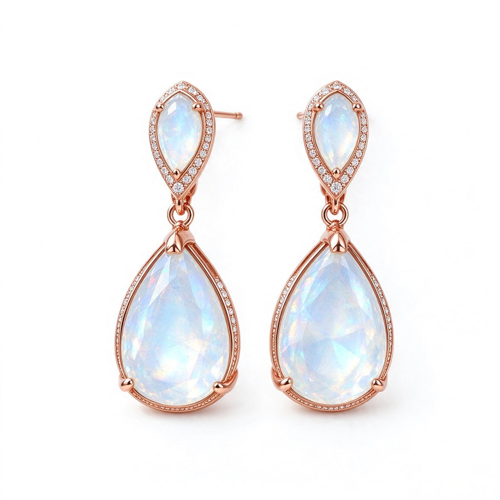 Moonlight Opal Rose Gold Teardrop Earrings