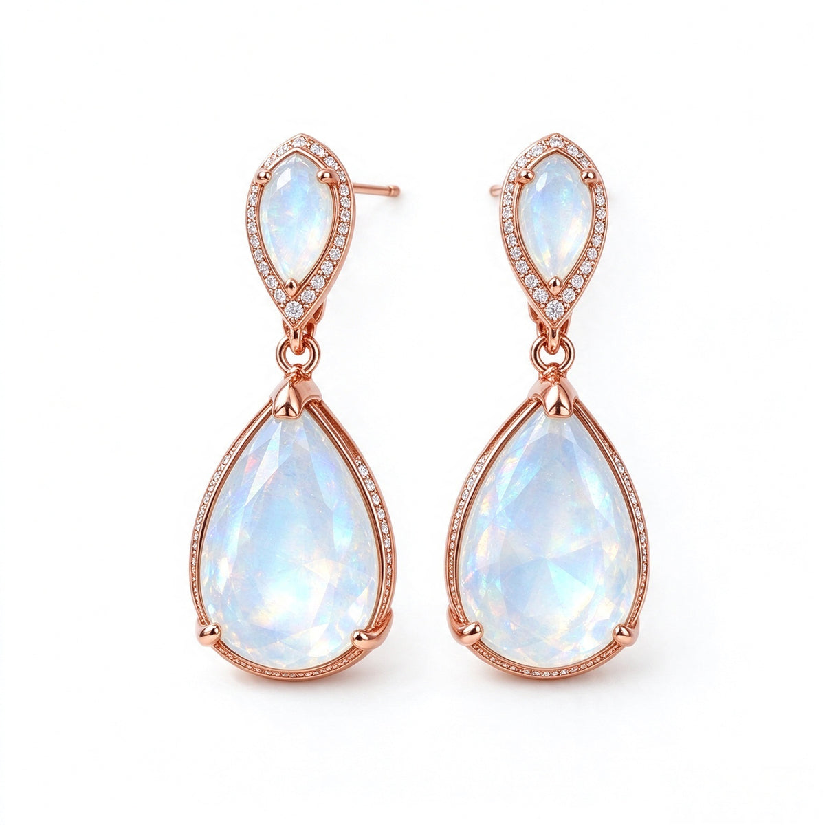 Moonlight Opal Rose Gold Teardrop Earrings