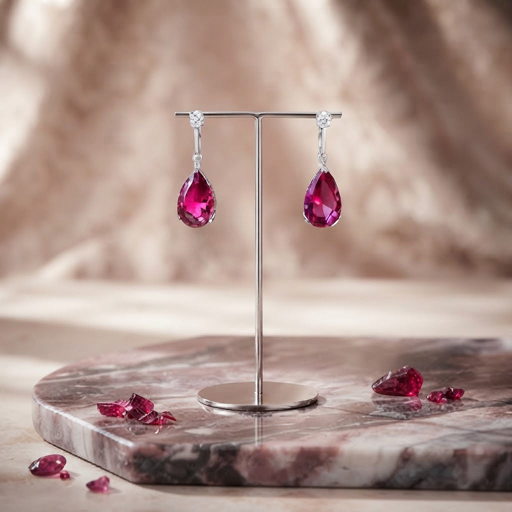 Ruby Radiance Teardrop Crystal Drop Earrings