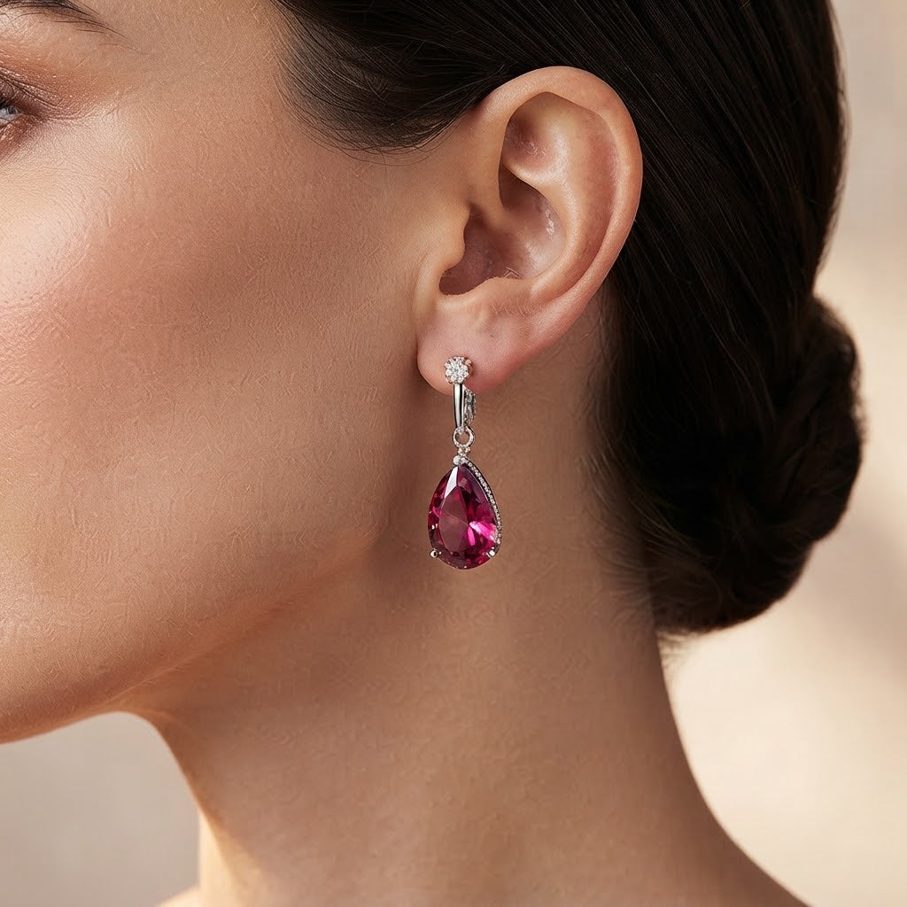 Ruby Radiance Teardrop Crystal Drop Earrings
