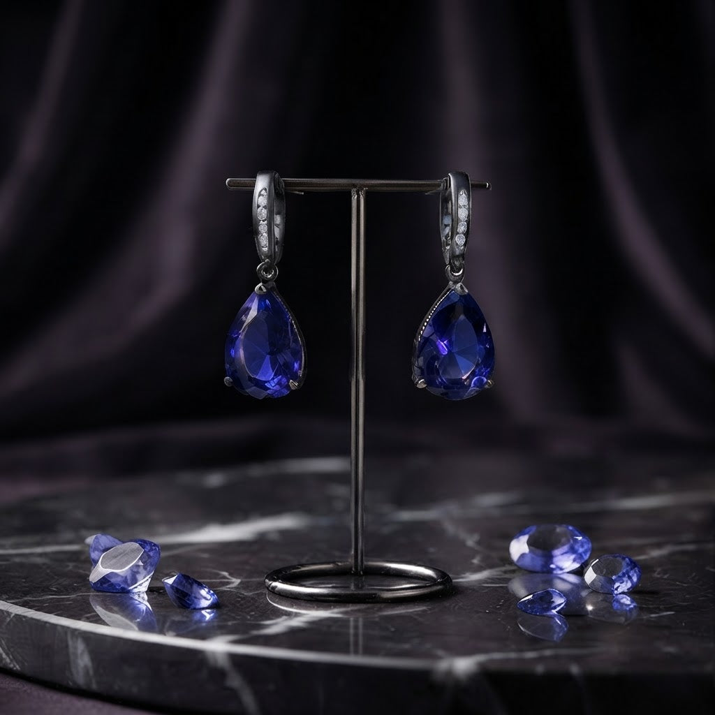 Black Teardrop Crystal Elegance Earrings