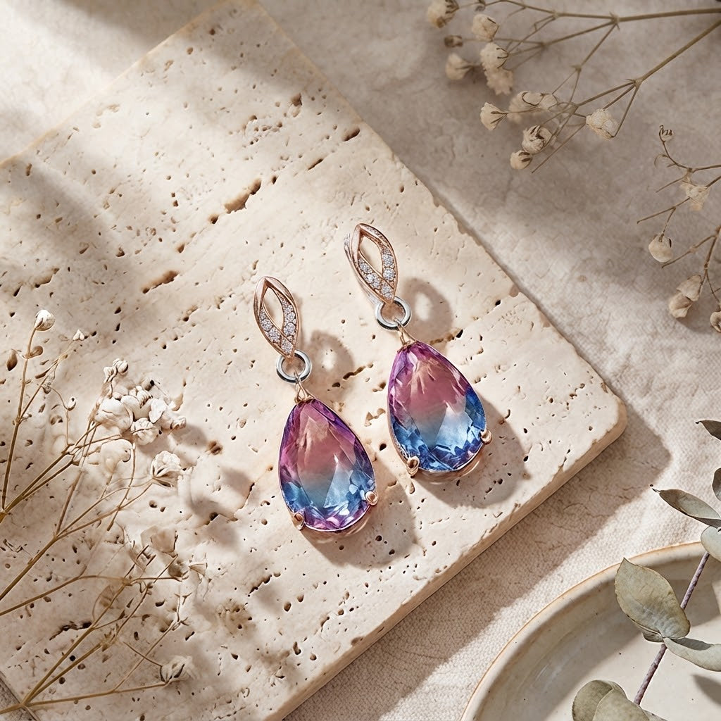 Aurora Gradient Teardrop Crystal Drop Earrings