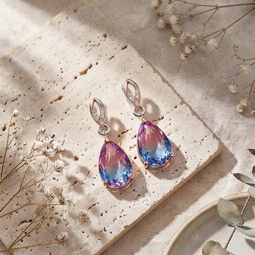 Aurora Gradient Teardrop Crystal Drop Earrings