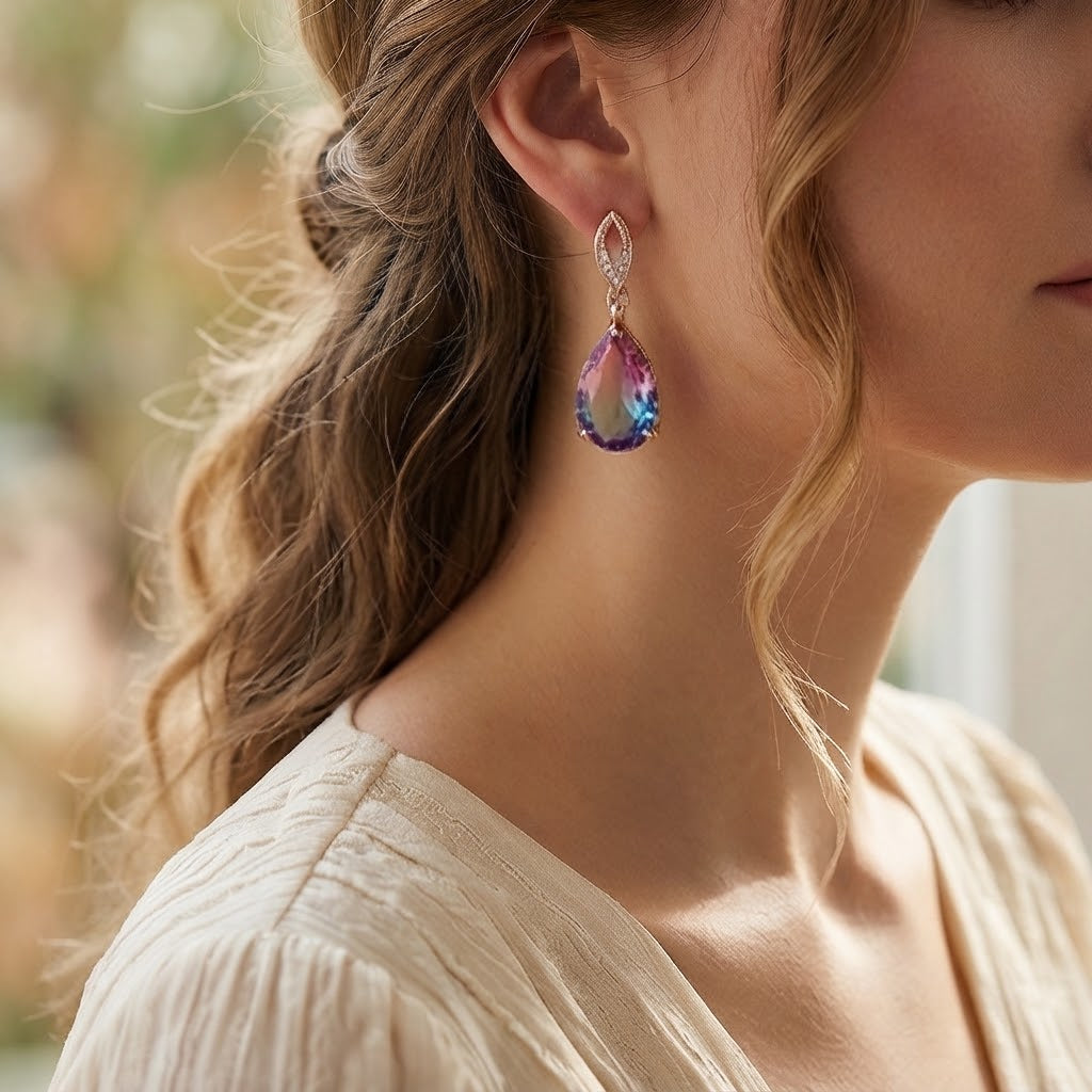 Aurora Gradient Teardrop Crystal Drop Earrings