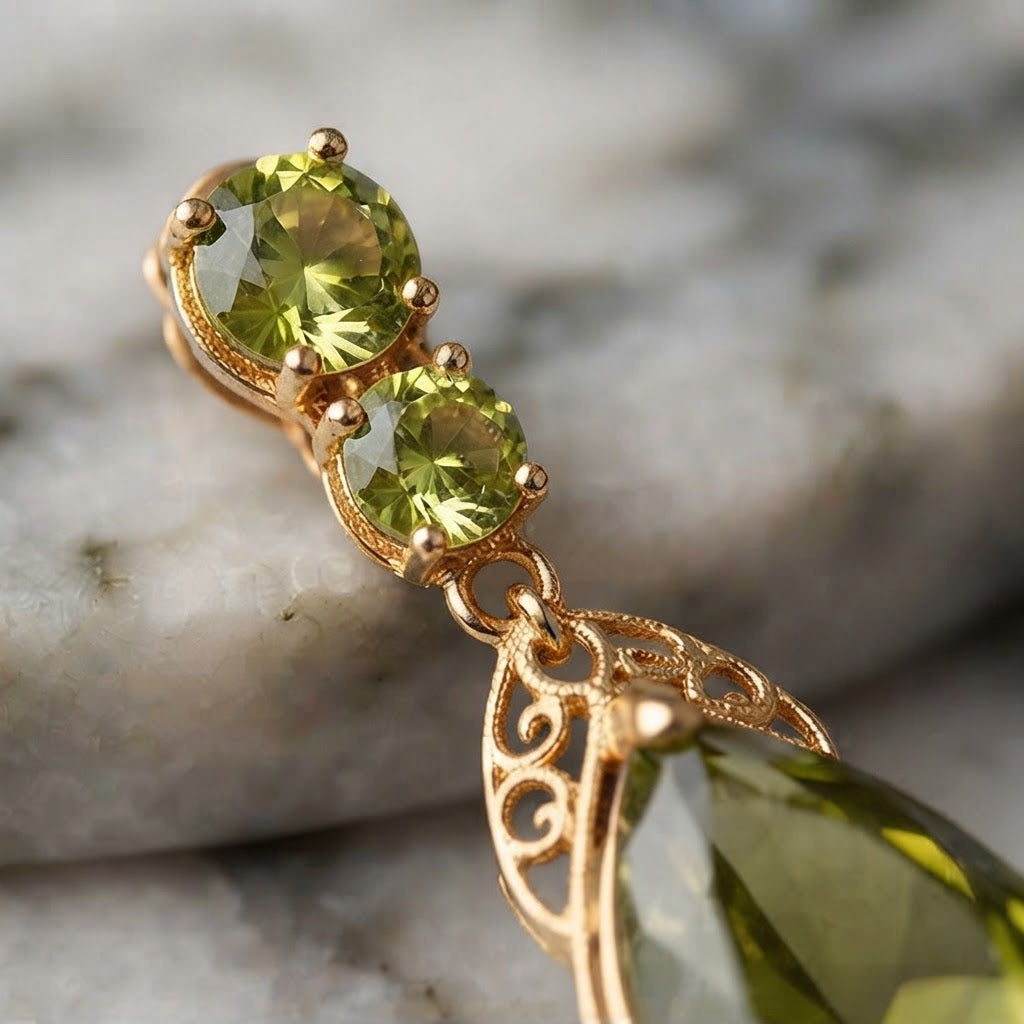 Olive Green Teardrop Crystal Vintage Drop Earrings