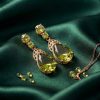 Olive Green Teardrop Crystal Vintage Drop Earrings