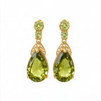 Olive Green Teardrop Crystal Vintage Drop Earrings